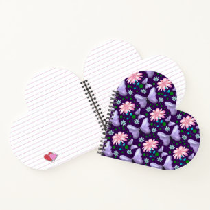 Purple Butterfly and Pink Floral Pattern Notebook