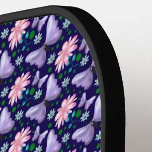 Purple Butterfly and Pink Floral Pattern Pickleball Paddle