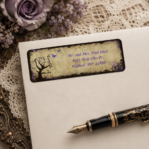 Purple Butterfly and Tree Vintage Wedding Address