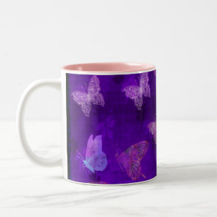 Purple Butterfly Art Two-Tone Coffee Mug