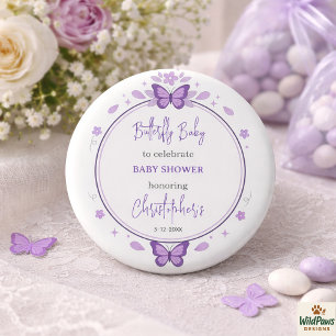 Purple Butterfly Baby Girl Baby Shower  1 Inch Round Button