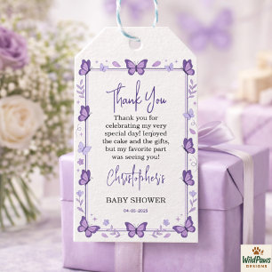 Purple Butterfly Baby Girl Baby Shower Gift Tags