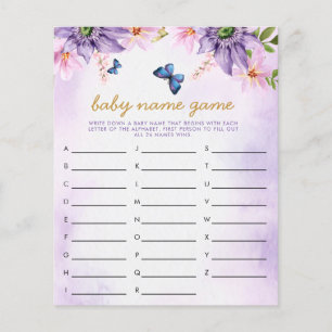 Purple Butterfly Baby Name Shower Game