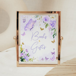 Purple Butterfly Baby Shower Books and Gifts Poster