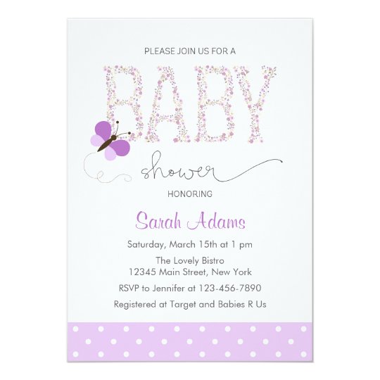 Purple Butterfly Baby Shower Invitation