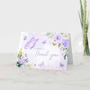 Purple Butterfly Baby Shower  Thank You Card