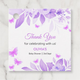 Purple Butterfly Baby Shower Thank You  Favour Tags