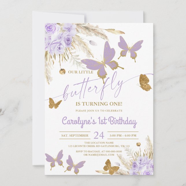 Purple Butterfly Birthday Invitation (Front)