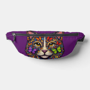 Purple Butterfly Blooms Cat Portrait   Kitty Lover Fanny Pack