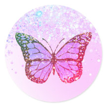 purple butterfly classic round sticker