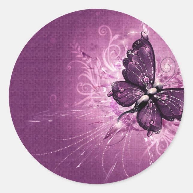 PURPLE BUTTERFLY CLASSIC ROUND STICKER (Front)