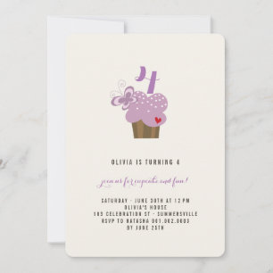 Purple Butterfly Cupcake Birthday Party Invite