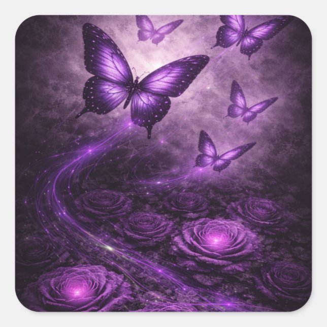 Purple Butterfly– Dark Bloom Collection Square Sticker (Front)