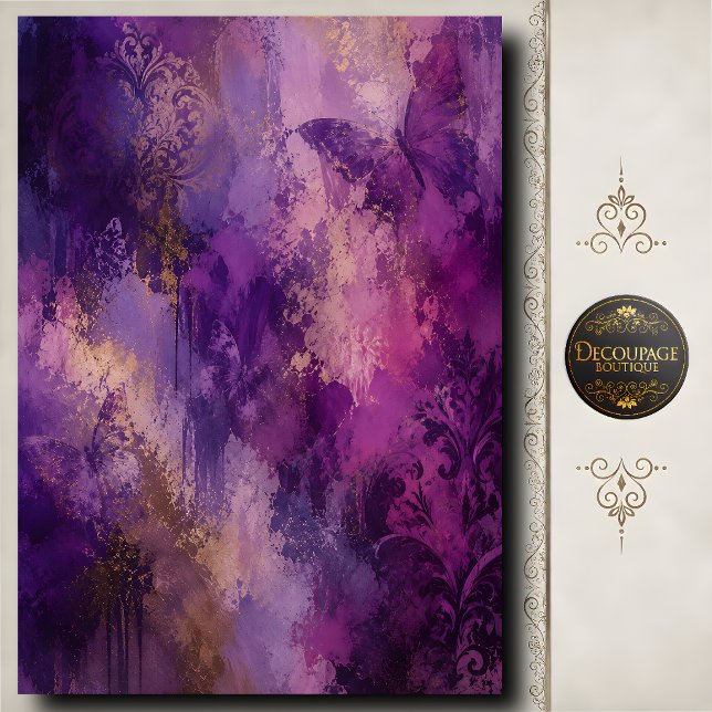 Purple Butterfly Decoupage Damask Abstract Art Tissue Paper (Purple Butterfly Decoupage Damask Abstract Art Tissue Paper)