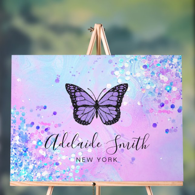 purple butterfly design acrylic sign (Neutral)