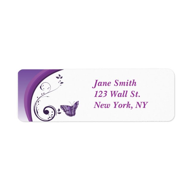 Purple Butterfly Design Return Address Label (Front)
