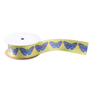 Purple Butterfly Drawing Satin Ribbon