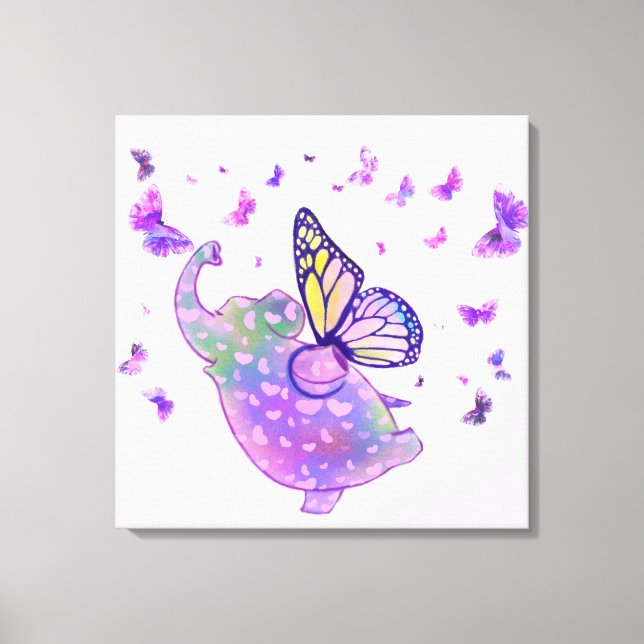 Purple Butterfly Elephant Flying Canvas Print (Front)