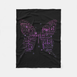 Purple Butterfly Fibro Warrior Awareness Word Clou Fleece Blanket