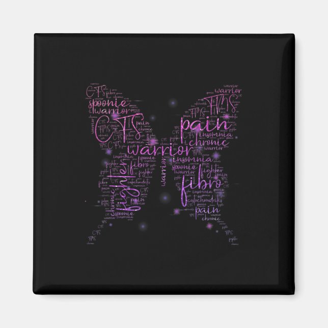 Purple Butterfly Fibro Warrior Awareness Word Clou Magnet (Front)