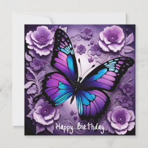 Purple Butterfly Floral Birthday Magnetic Card