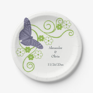 Purple Butterfly Floral Bridal Shower Paper Plate
