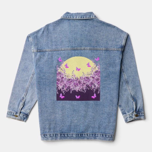 Purple Butterfly Floral Denim Jacket (Back)