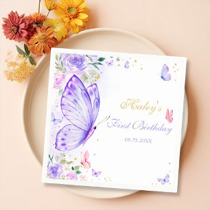 Purple Butterfly Floral  Girl Birthday Party  Napkin