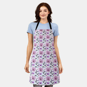Purple Butterfly Floral Pattern Cute Cottagecore Apron