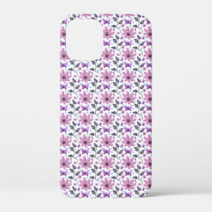 Purple Butterfly Floral Pattern Cute Cottagecore  iPhone 12 Mini Case
