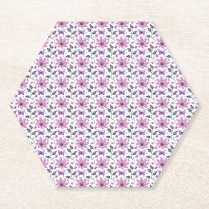 Purple Butterfly Floral Pattern Cute Cottagecore  Paper Coaster