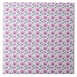 Purple Butterfly Floral Pattern Cute Cottagecore  Tile