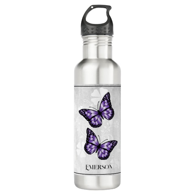 Purple Butterfly Floral Personalized 710 Ml Water Bottle (Front)