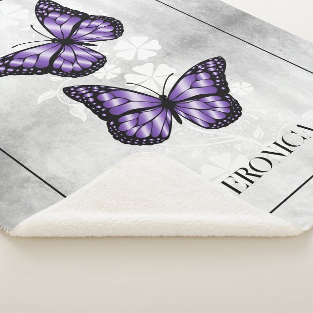Purple Butterfly Floral Personalized Sherpa Blanket (3/4)