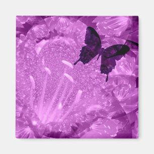 Purple Butterfly Floral Square Magnet