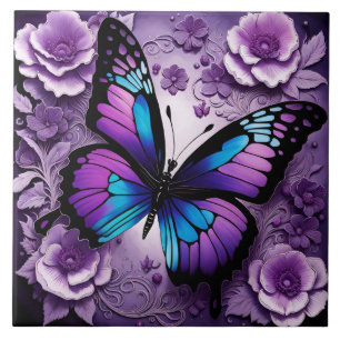 Purple Butterfly Floral  Tile