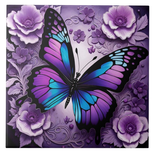 Purple Butterfly Floral  Tile (Front)