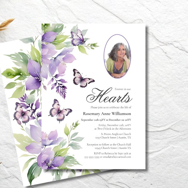 Purple Butterfly Forever In our Hearts Funeral  Invitation (Creator Uploaded)