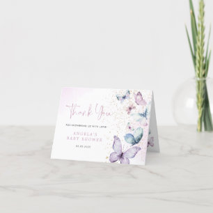 Purple Butterfly Girl Baby Shower Thank You Card