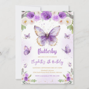 Purple Butterfly Girl Birthday Invitation