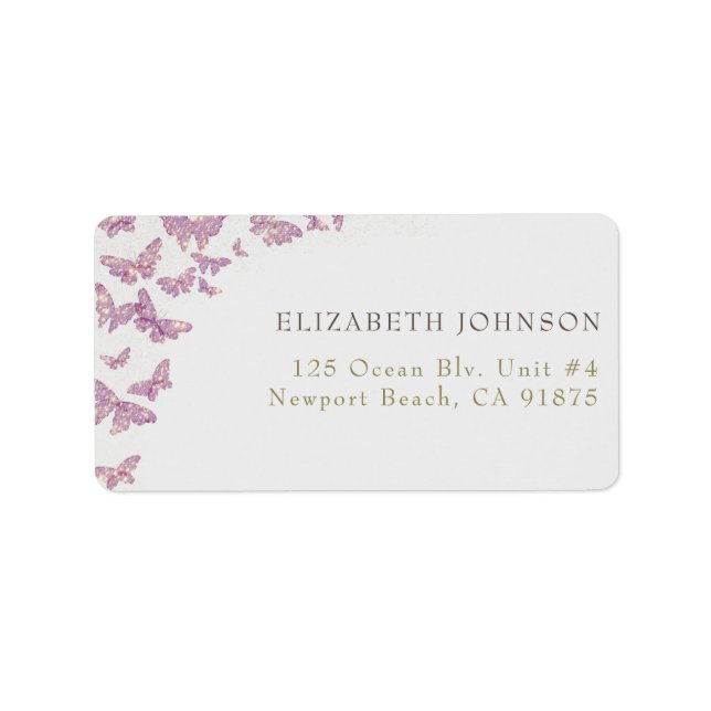 Purple Butterfly Glitter Boho Chic Return Address Label (Front)