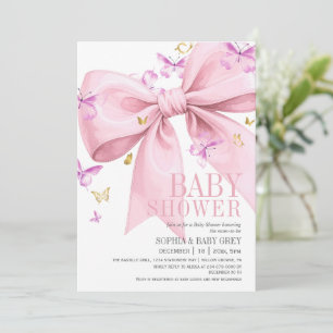 Purple Butterfly Gold and Pink Baby Shower Invitation