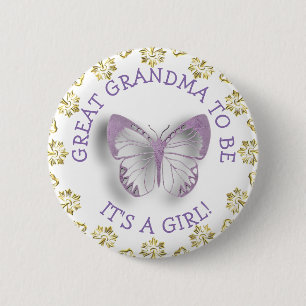 Purple Butterfly Grandma  to be baby shower button