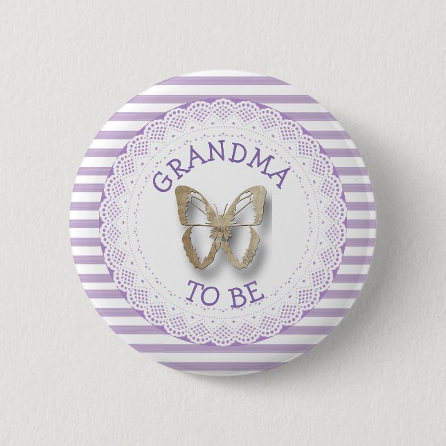 Purple Butterfly Grandma  to be baby shower button (Front)