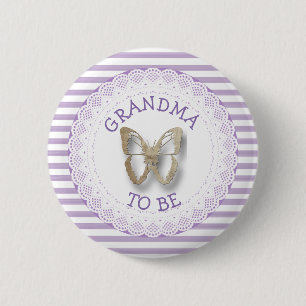 Purple Butterfly Grandma  to be baby shower button