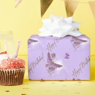 Purple Butterfly Happy Birthday Wrapping Paper