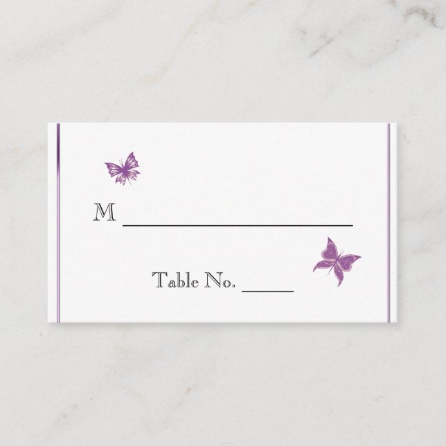 Purple Butterfly Heart Wedding Place Cards (Front)
