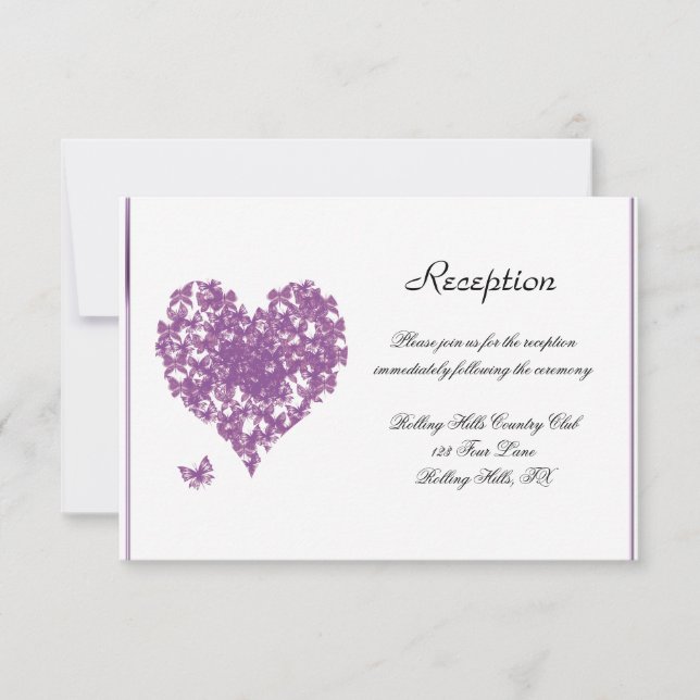 Purple Butterfly Heart Wedding Reception Invitation (Front)