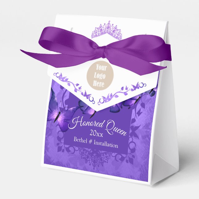 Purple Butterfly Honoured Queen Ribbon Favour Box (Front Side)