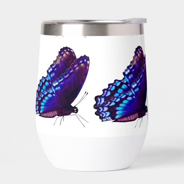 Purple Butterfly Insulated Drinking Glass  (Left)